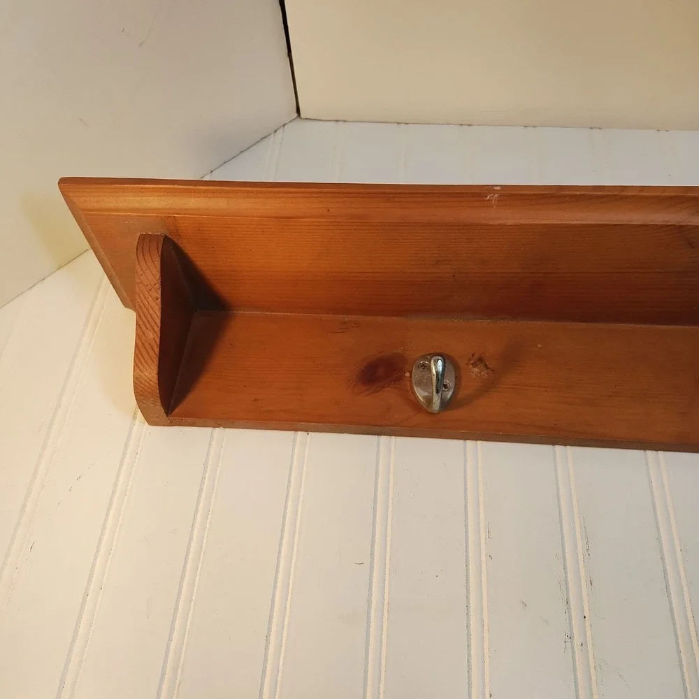 Solid Wood Wall Shelf With 3 Hooks 30